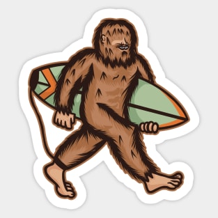 Sasquatch Bigfoot Walking in the Beach with a Surfboard | Summer Vibes Sticker